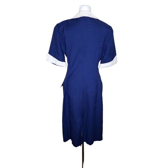 Vintage 70s Shirt Dress Womens Size M Blue Peter Pan Collar Secretary Modest - Picture 3 of 7